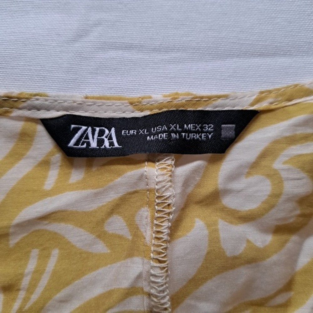 Zara Yellow Floral Damask Print Wrap Blouse Crop Top XL - Picture 9 of 9
